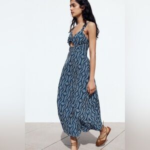 NWOT ZARA RUBBERIZED OPENWORK EMBROIDERY MIDI DRESS SZ XS